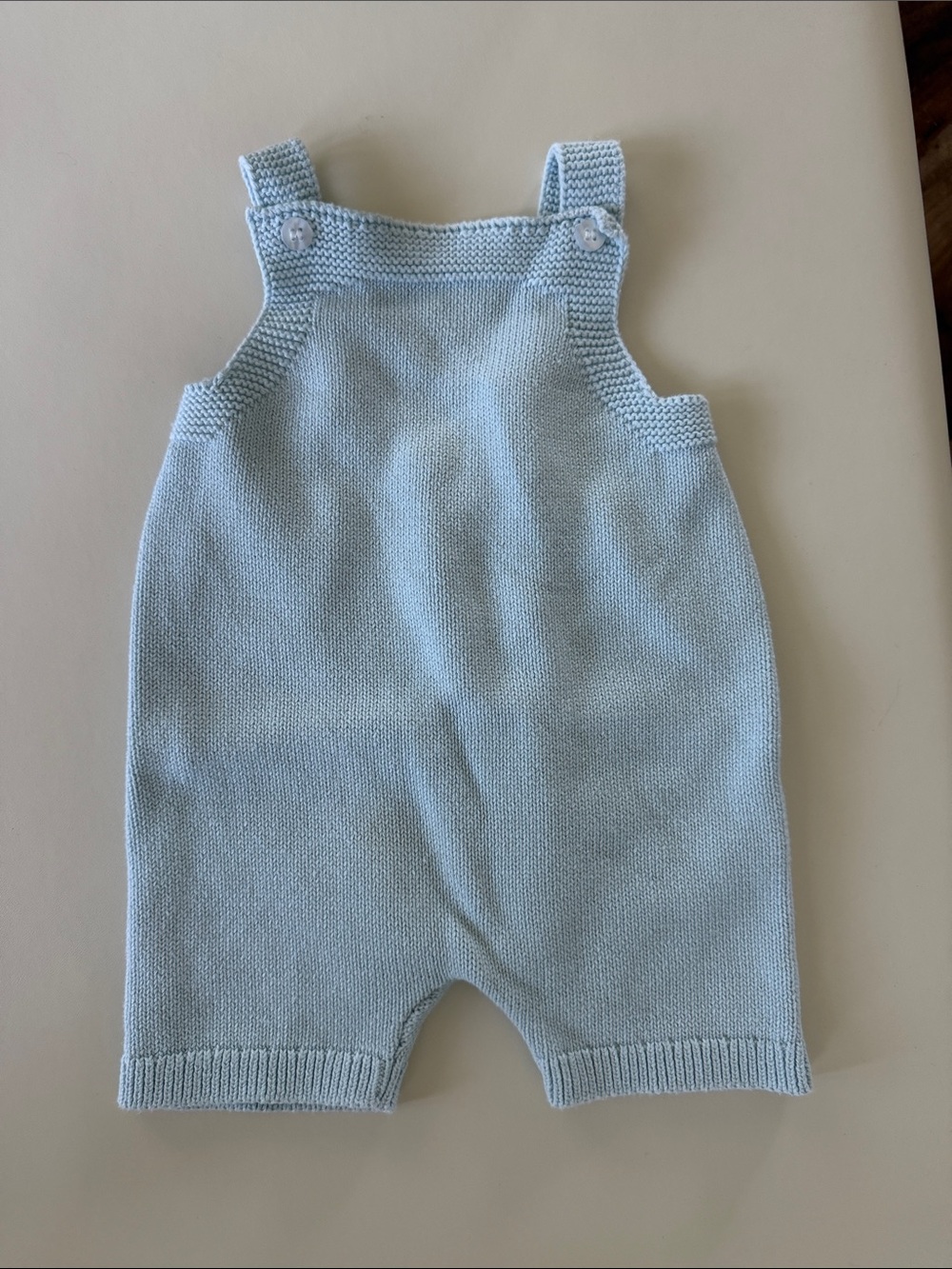 Light Blue Knit Baby Romper Overalls